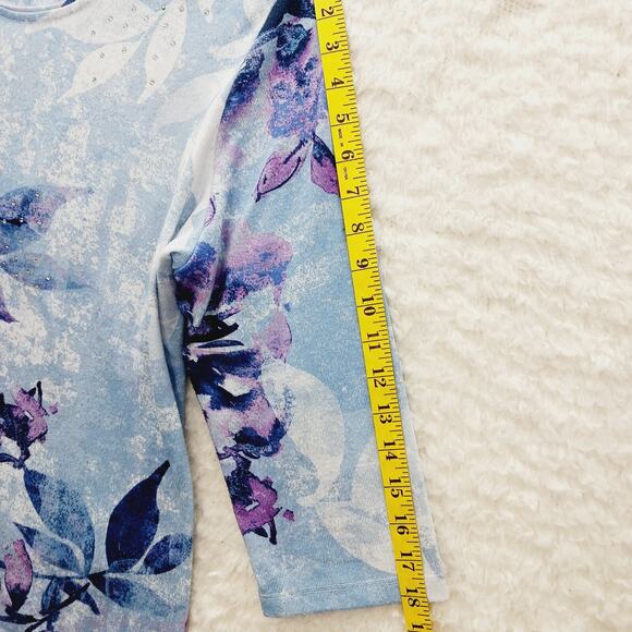 T-Shirt Top Size PL Purple Blue Bloomcore Rhinestone Whimsycore Soft Girl Casual - Picture 7 of 14